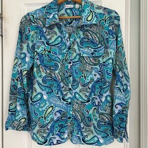 Kim Rogers Teal and Navy Paisley Blouse